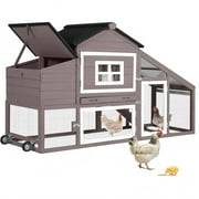 Aivituvin Chicken Coop, Mobile Chicken House with with Wheels, Outdoor Hen House Poultry Cage with Nesting Box, Leakproof Pull Out Tray and UV-Resistant Roof (Brown)