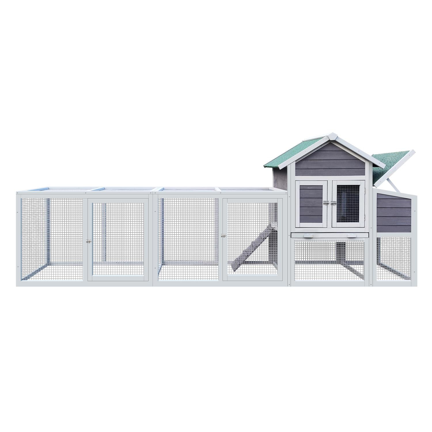 Chicken Coop Outdoor Hen House, Wooden Poultry Cage with Run and Nesting Box, Waterproof Roof and Sliding Tray for Easy Cleaning, Secure Lock and Perch for Backyard, 122 Inch Gray
