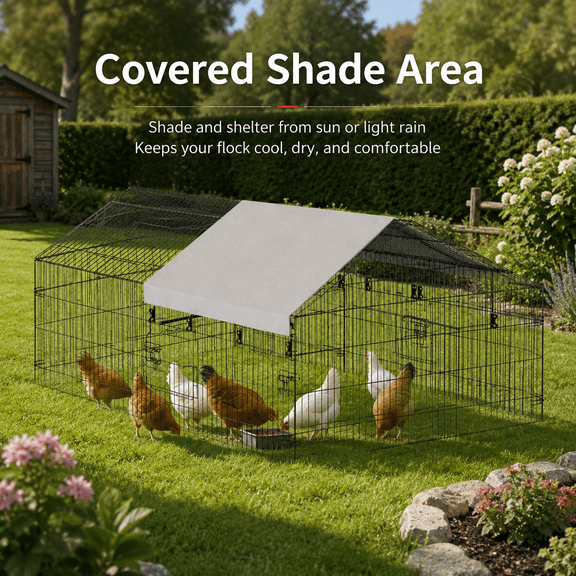 Chicken Coop Outdoor Run Pen 86.6"x40"x40", Metal Chicken Tractor Cage with Cover, Portable Poultry Cage for Yard Ducks Rabbits Hens, Gray