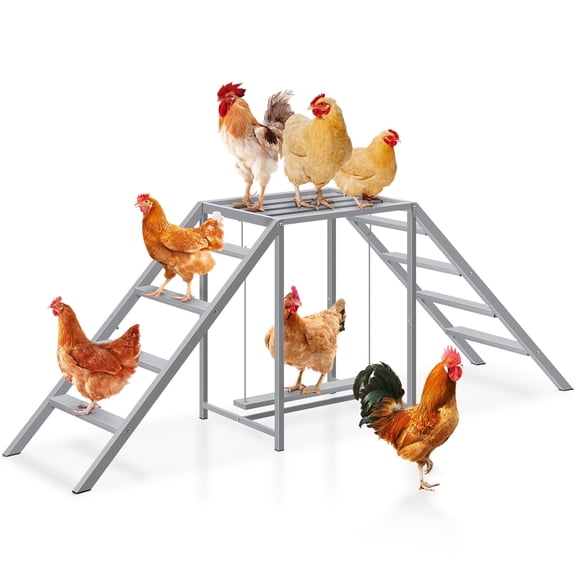 Chicken Coop Perch with Swing - Roosting Bars & Ladder Toy Set for Backyard Chickens, Sturdy Wooden Chicken Run Accessories for Healthy, Happy Pets, Easy to Clean,Gray