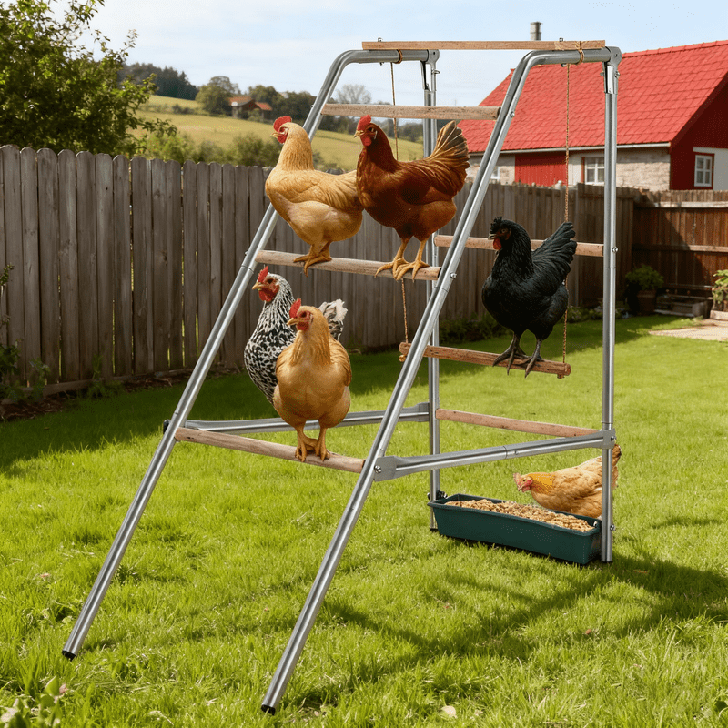 Chicken Coop Perches with Swing, Chicken Roosting Bars for Chickens in Coop, Free-Standing Chicken Run Accessories Toy, Easy to Clean, For Backyard Chicken Coops and Farms (42'' L x 19'' W x 39'' H)