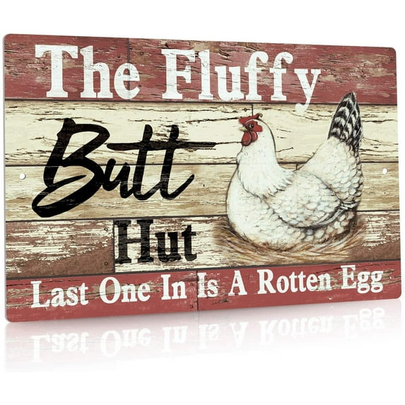 Chicken Coop Signs, Farm Decor for Country Cottage, Kitchen, 12x8 Inches Aluminum Metal Wall Sign - The Fluffy Butt Hut