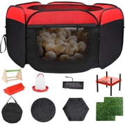 Chicken Coop Starter Kit Brooder Box for Chicks Starter Kit Collapsible Playpen Brooding Box with Heater Plate, Chicken Waterer, Feeder, Perch