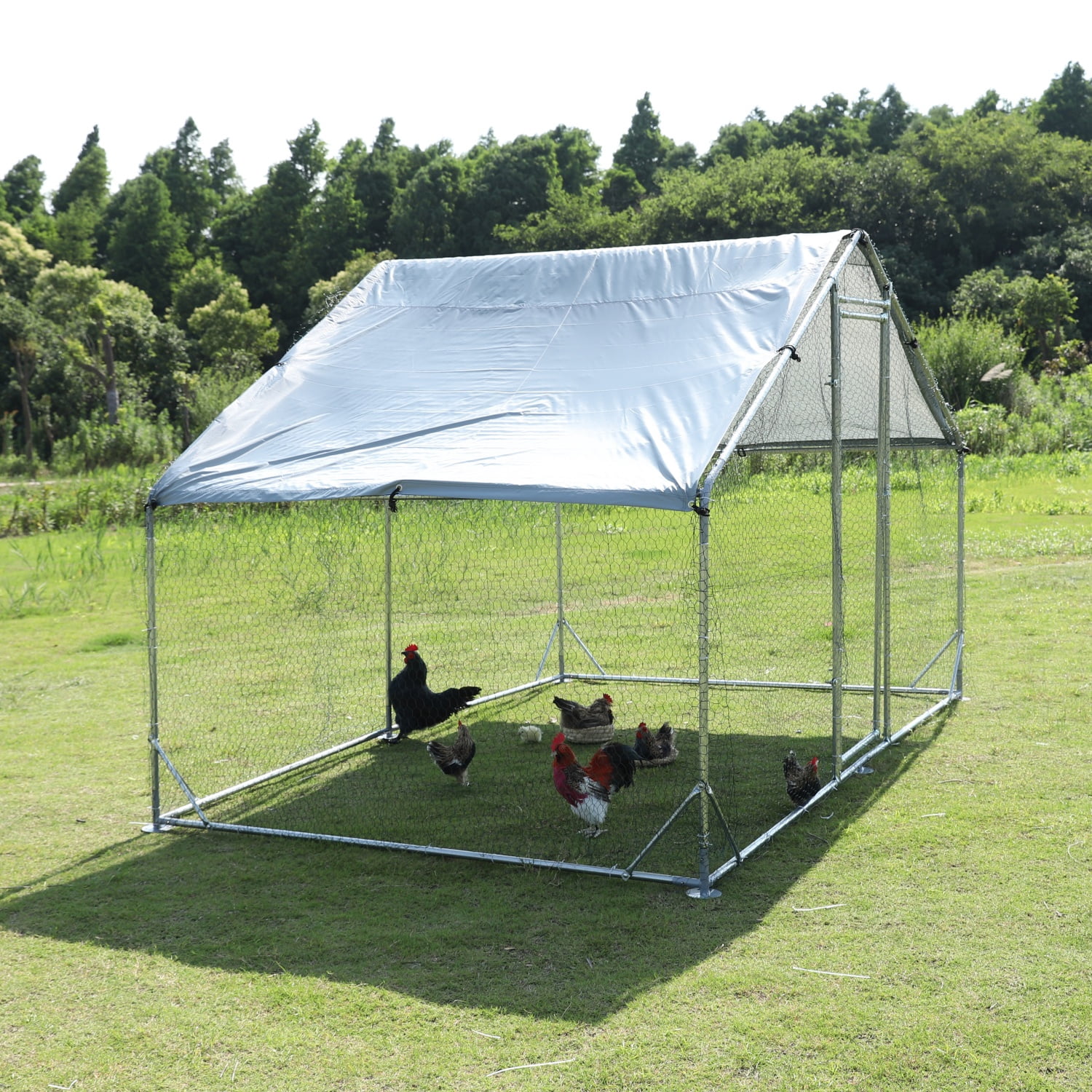 Chicken Coop, Upgrade Three Support Steel Wire Impregnated Plastic Net Cage, Oxford Cloth Silver Plated Waterproof Uv Protection, Duck Chicken Rabbit
