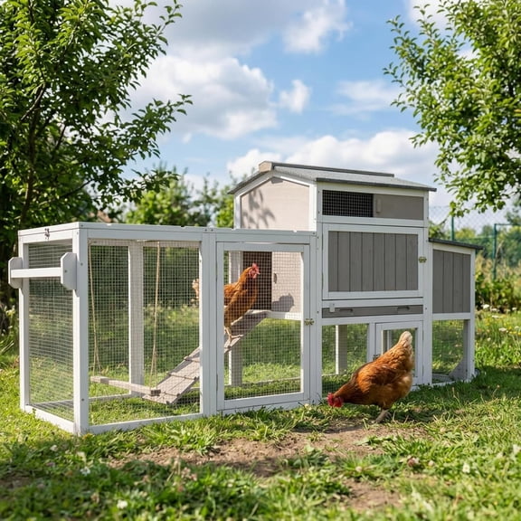 Chicken Coop with Wheels, Weatherproof Large Hen House Mobile Chicken Tractor with Nesting Box, Roosting Bars, Pull-Out Tray, Fun Swing for 4-6 Chickens Quails, Backyard Farm Use