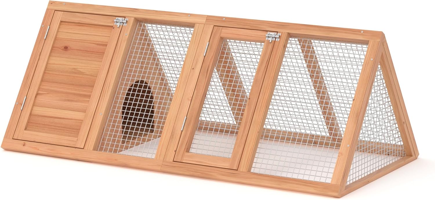 Chicken Coop for 2 Chickens Small Rabbit Hutch Quail Coop Wooden Bunny Cages Outdoor Chicken House w/Ventilating Wire (Wood)