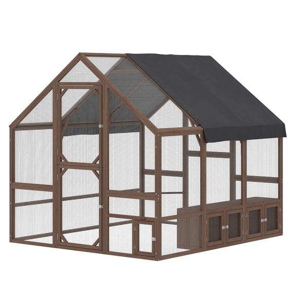 Chicken Coop for 8-10 Hens, Large Walk-in Run, Waterproof Coop with Nesting Boxes & Perches