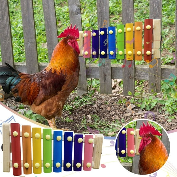 Chicken Coop’s Harp Chicken Xylophone Toy, Chicken Xylophone Toy for Hens Wood Xylophone Toy with 8 Metal Keys Chicken Coop Pecking Toy Chicken Coop Pecking Toy