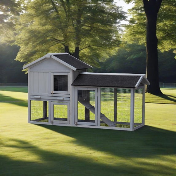 Chicken Coop with Large Run Space,Indoor Outdoor No Leak Plastic Tray Chicken Rabbit Hutch(Gray)