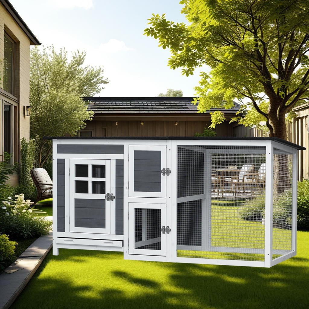 Chicken Coop with Run Wooden Cage,Outdoor Indoor Chicken Rabbit Small Animal House