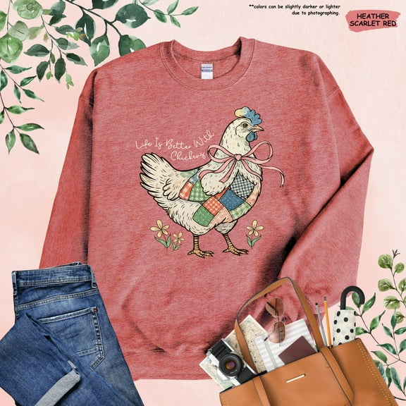 Chicken Coquette Sweatshirt, Life Is Better With Chickens, Flowers Chicken , Her, Chicken Lover Gift, Womens Farmer Sweater TSHIRT All Size S-5XL