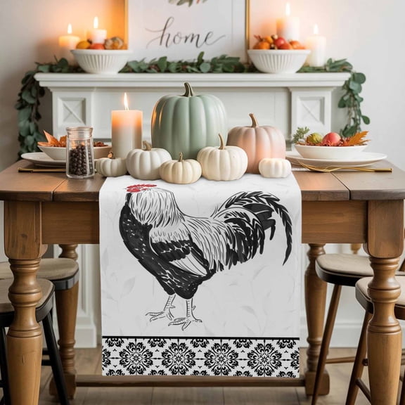 Chicken Cotton Linen Table Runner, Washable Table Runners for Kitchen, Dining Room, Holiday, Home Party Table Decor, 13x48 Inches