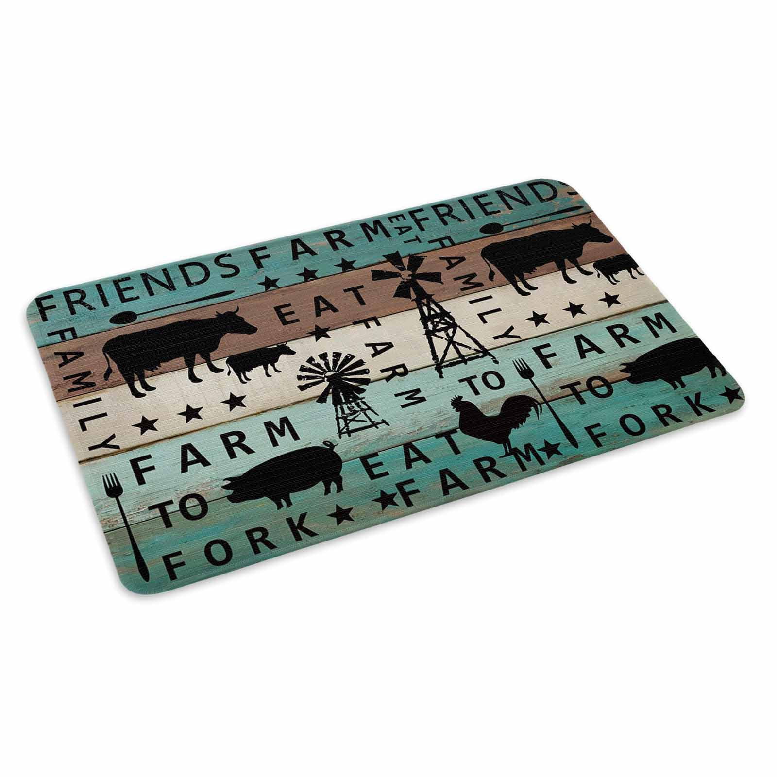 Chicken Cow Pig Doormat Farmhouse Animal Windmills Teal Wood Grain Non ...