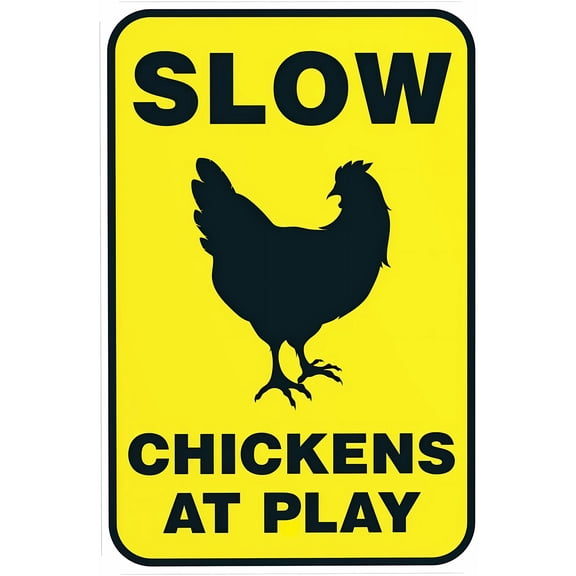 Chicken Crossing Slow Chickens at Play Sign - 8"x12", Coop Warning Metal Decor for Farm, Backyard, Rural Roads, Poultry Enthusiast Spaces