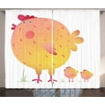 thumbnail image 1 of Ambesonne Chicken Curtains 2 Panel Set, Mother Hen and Chicks, 108" x 96", Pale Orange Dark Coral, 1 of 3