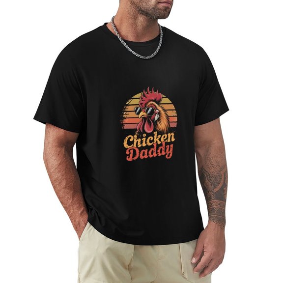 Chicken Daddy Pizzazz Men's Cotton Short Sleeve HD Print Tee for Casual T-Shirt Crew Neck Top Black 2XL