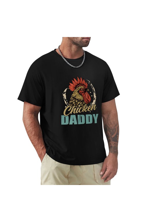 Chicken Daddy Slick Men's Cotton Short Sleeve HD Print Tee for Casual T-Shirt Crew Neck Top Black M