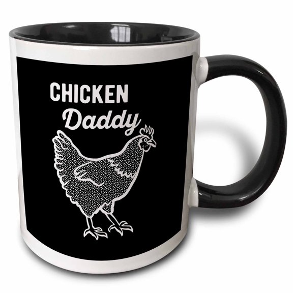 3drose, Chicken Daddy White Lettering and Chicken Clipart on Black Background., 11oz Two-tone Black Mug