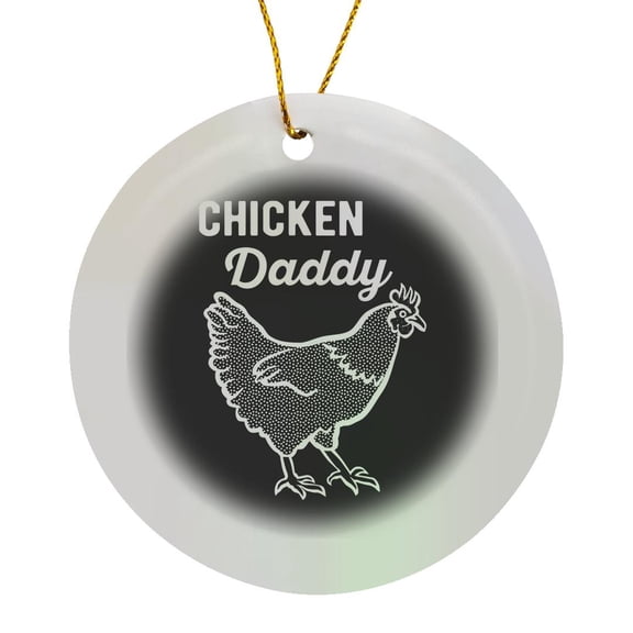 3drose, Chicken Daddy White Lettering and Chicken Clipart on Black Background., Circle Porcelain Ornament