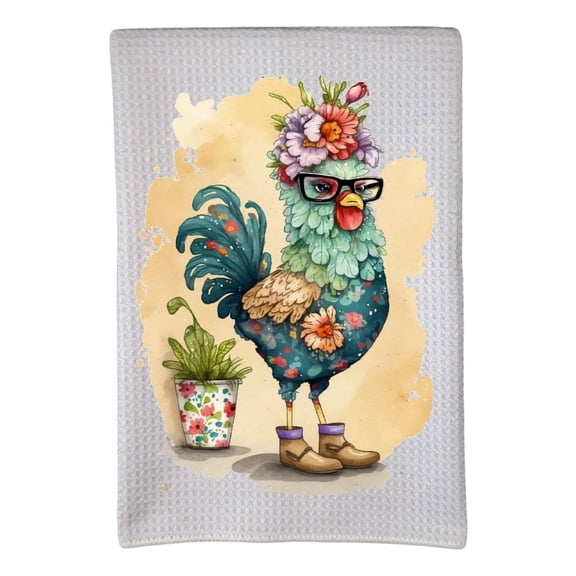 Chicken Daisy Fancy Chick Flowers Farm Animal 16"x24" Sublimation White Waffle Towel Trifolded 100% Polyester Highly Absorbent Kitchen Dish Towel Humorous Sarcastic Gift wwt-018