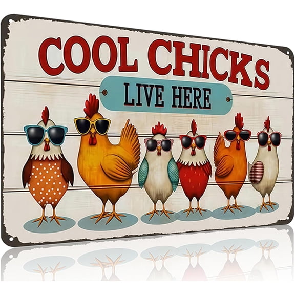 Chicken Decor Cool Chicks Live Here Vintage Tin Sign for Chicken Coop Farm Kitchen Garden Yard Decor 8x12 INCH(3832)