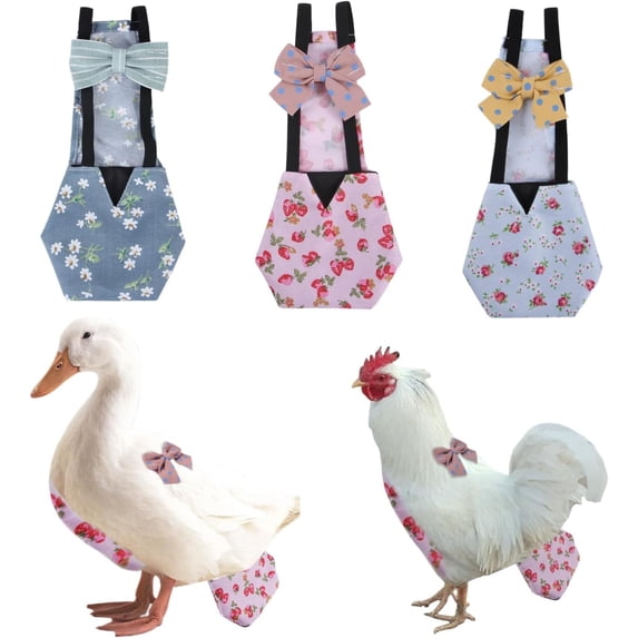 Chicken Diapers Bantam Hens - Reusable 3-Piece Set with Bow Ties Poultry Nappies Washable Waterproof for Geese Pet Ducks Silkie