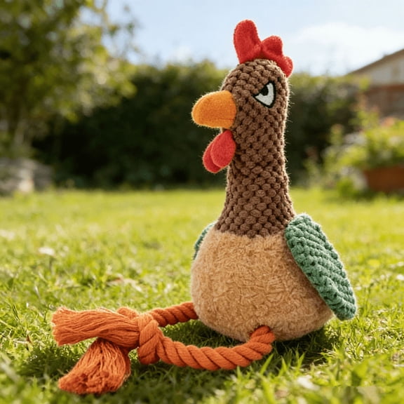 Chicken Dog Toy with Sound, Rope Legs Interactive Tug Toy for Small Medium Dogs, Colorful Rooster Pet Play Toy (Brown)