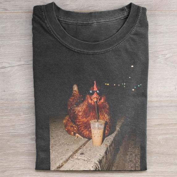 Chicken Drinking Iced Coffee Shirt, Funny Meme Unisex T-Shirt