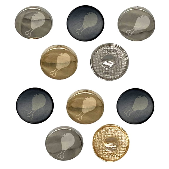 Chicken Drumstick Meat Food Set of 10 Metal 0.6" (15mm) Sewing Shank Round Buttons - Gold Color
