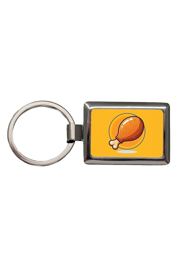 Chicken Drumstick Metal Rectangle Keychain