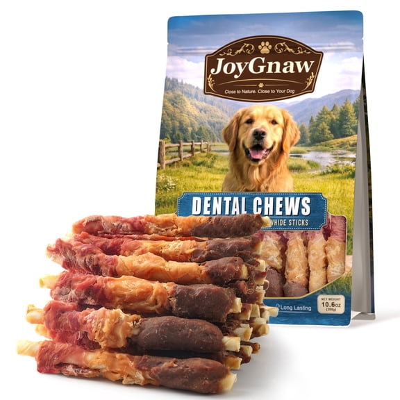 JoyGnaw Beef Liver, Chicken & Duck Rawhide Sticks Dog Treats, Long-Lasting Dental Chews for All Dogs, 11 oz