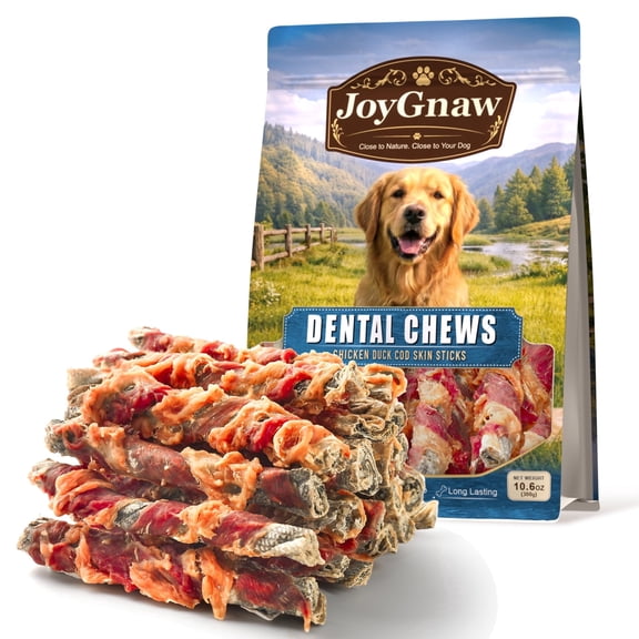 JoyGnaw Chicken & Duck Wrapped Cod Skin Sticks, Dental Chews Dog Treats for All Dogs, 11 oz