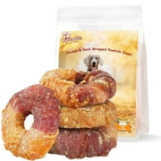 Pawmate Chicken & Duck Wrapped Rawhide Donut, Long Lasting Chews for Medium Large Dogs, 4 Count