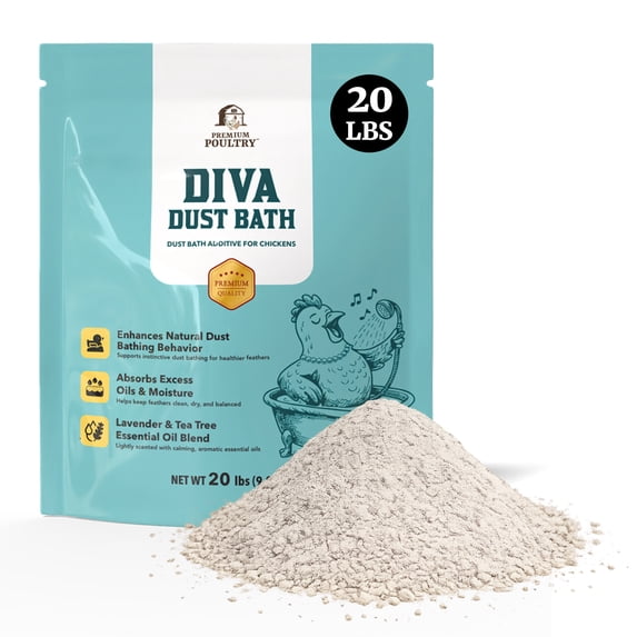 Chicken Dust Bath Powder for Backyard Chickens, Poultry Dust Bath Additive with Zeolite, Diatomaceous Earth, Lavender & Tea Tree, Helps Reduce Coop Odor & Moisture, Made in USA, 20 lb