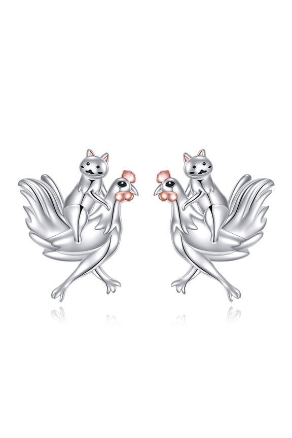 Chicken Earrings Sterling Silver Rooster Stud Earrings Cute Chicken Cat Jewelry Gifts for Women