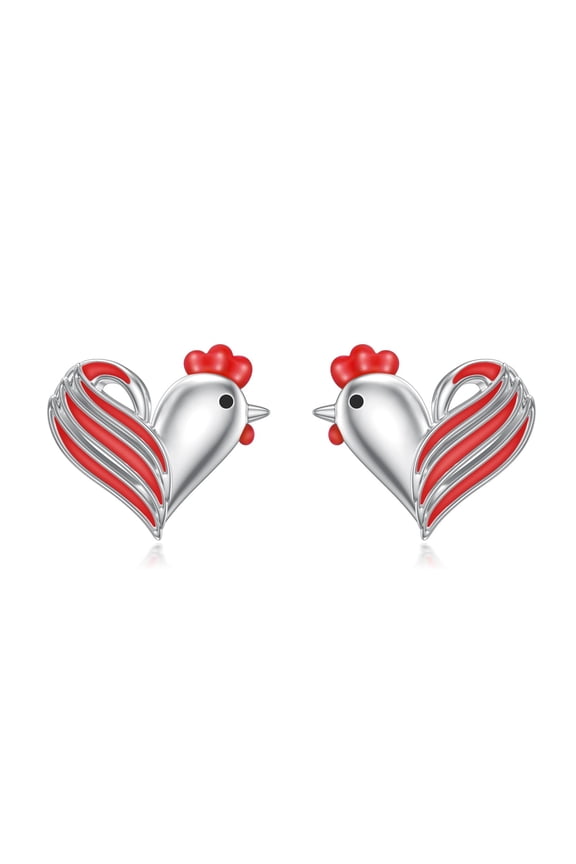 Chicken Earrings Sterling Silver Rooster Stud Earrings Farm Animals Jewelry Christmas Gifts for Women Chicken Lovers