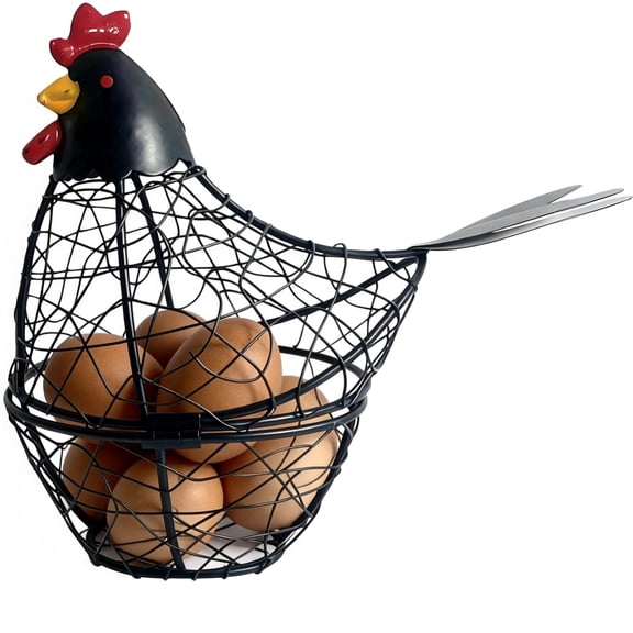 Chicken Egg Basket, Decorative Wire Egg Collecting Basket, Farmhouse Chicken Decor Countertop Egg Holder, Kitchen Storage Organizer, 8.3" x 3.5" x 7.5"