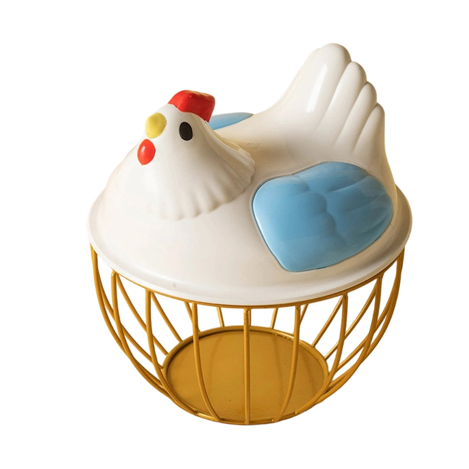 Chicken Egg Basket Large Capacity with Ceramic Lid, Metal Wire Egg Storage Basket and Fruit Container with Mesh Iron Holder, Countertop Organizer for Fresh Eggs Vegetables Refrigerator Use