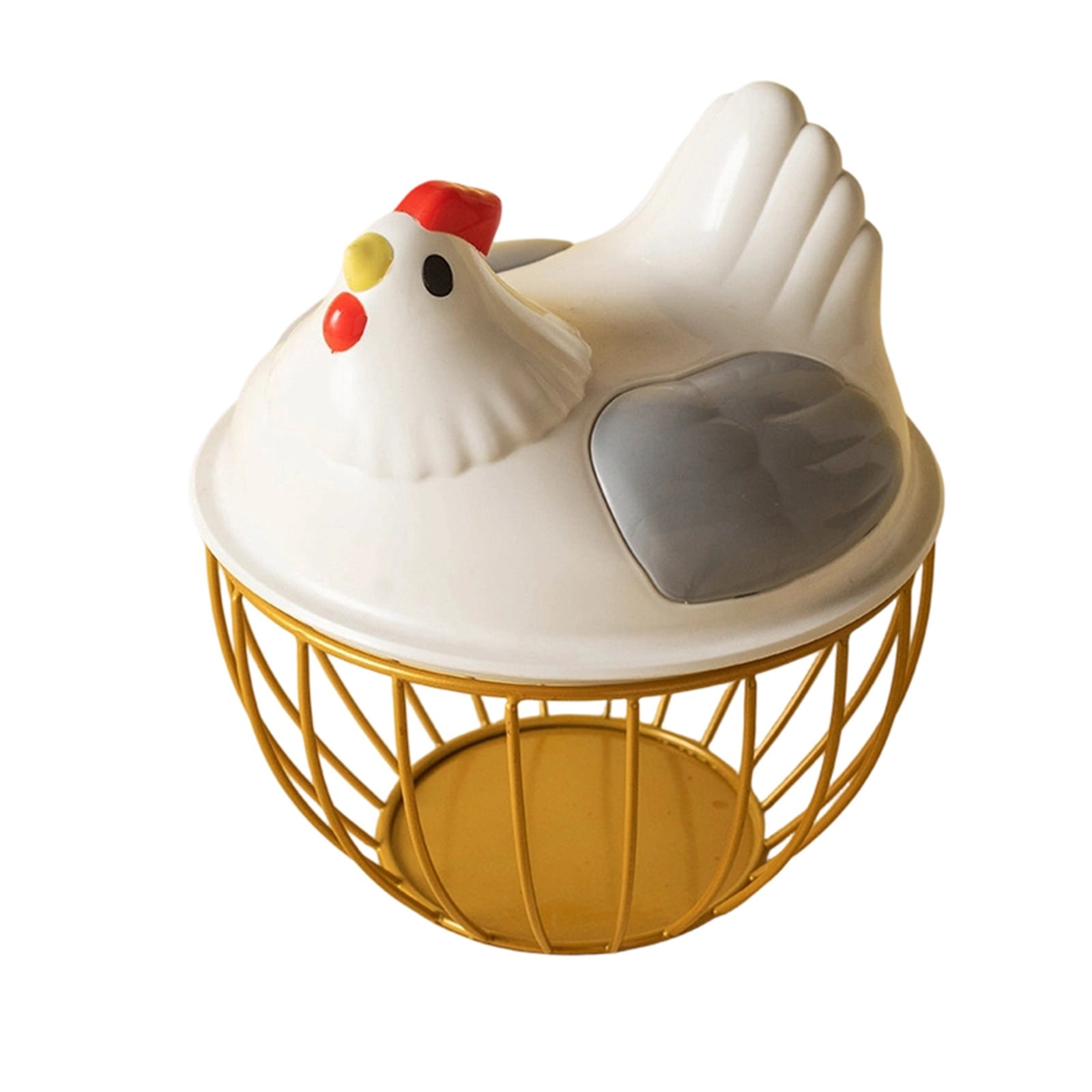 Chicken Egg Basket Large Capacity with Ceramic Lid, Metal Wire Egg Storage Basket and Fruit Container with Mesh Iron Holder, Countertop Organizer for Fresh Eggs Vegetables Refrigerator Use