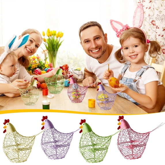 Chicken Egg Basket Metal Wire Holder with Handle, Farmhouse Kitchen Counter Storage for Eggs, Garlic, Produce and Home Décor