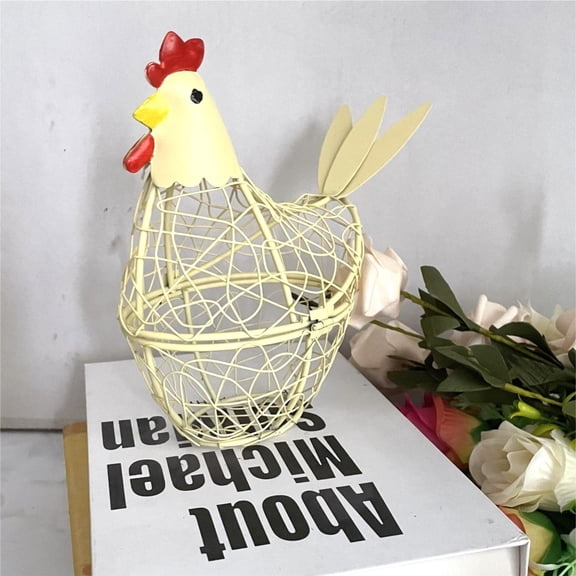 Chicken Egg Basket Metal Wire Holder with Handle, Farmhouse Kitchen Counter Storage for Eggs, Garlic, Produce and Home Décor