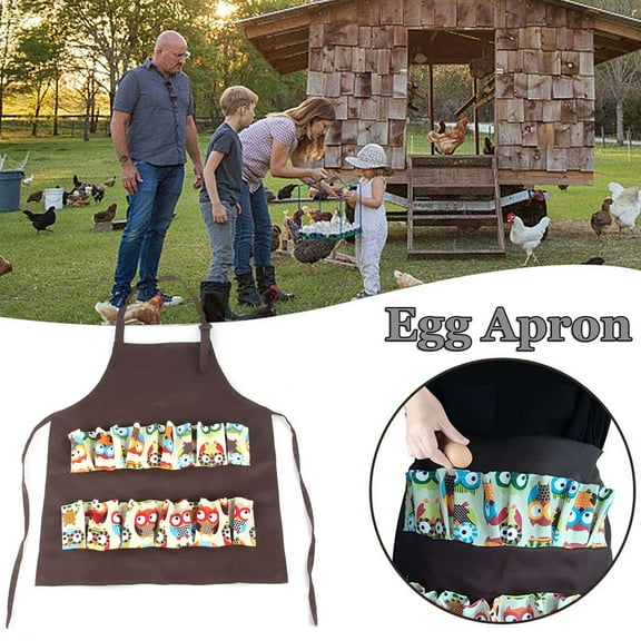 Chicken Egg Gathering Apron with Pockets, Rooster Themed Gift for Fresh Egg Collecting
