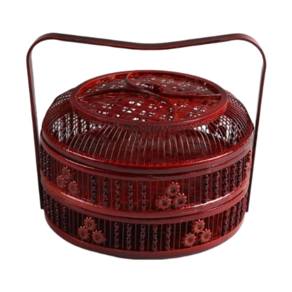 Chicken Egg Storage Basket Multipurpose Egg Holder Decorative Bamboo Two Layer with Handle for Gathering Fresh Eggs