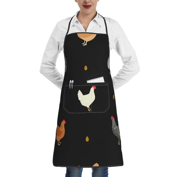 Chicken Eggs Cock Pattern Rooster Apron with Pocket Cooking Waterproof Bib Aprons for Kitchen Baking Chef Gardening BBQ