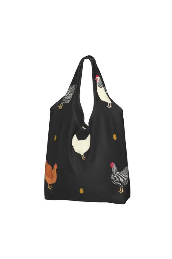 Chicken Eggs Cock Pattern Rooster Reusable Grocery Bags Shopping Totes Foldable Washable Pouch Handbag Storage Bag