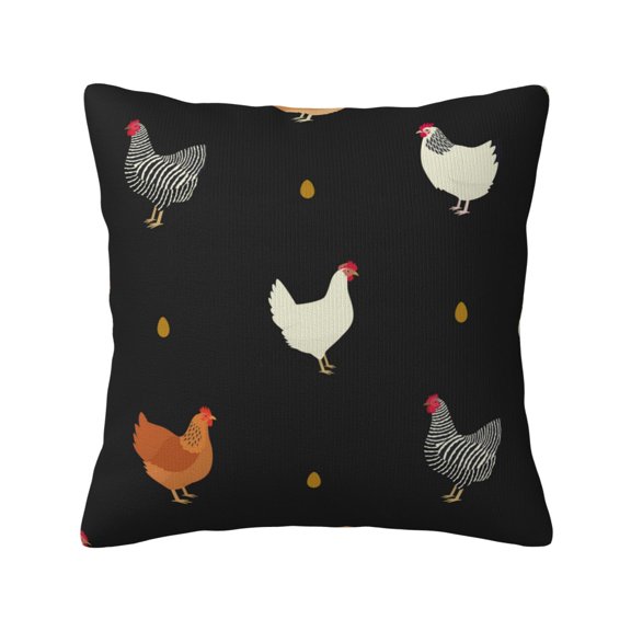 Chicken Eggs Cock Pattern Rooster Throw Pillow Covers 18x18 Inch Decorative Case Cushion Pillowcase for Couch Sofa Bed Bedroom Living Room
