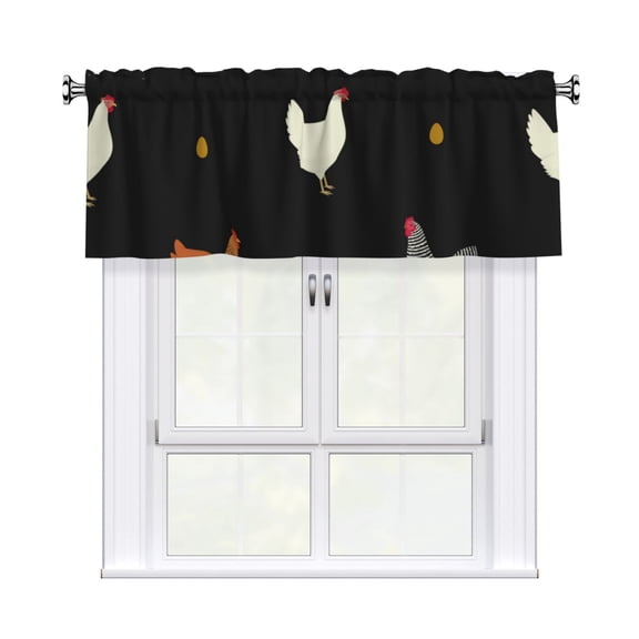 Chicken Eggs Cock Pattern Rooster Valance Curtains Window Rod Pocket Valances for Living Room Bedroom Decor 54 x 18 Inches, 1 Panel
