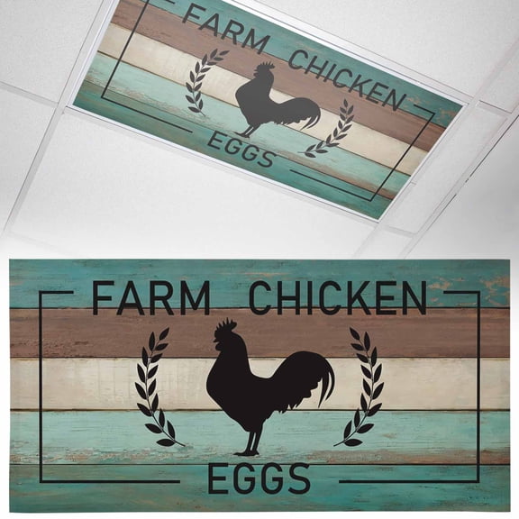Chicken Eggs Fluorescent Light Covers Farmhouse Animal Teal Green Wood Grain Magnetic Light Filters Ceiling Lighting Panel Shade for Classroom Office Home 2 x 4 ft, 1 Pack