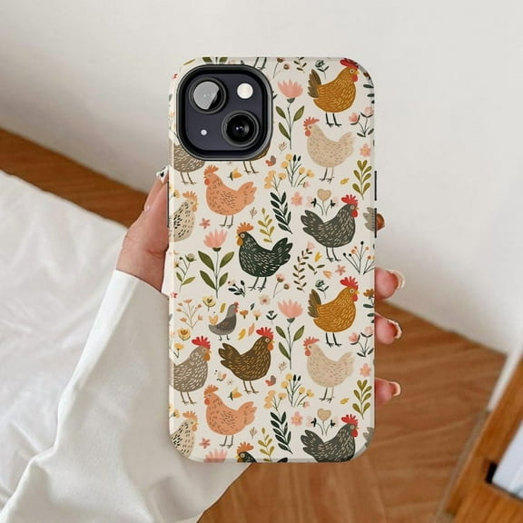 Chicken Farm Animal iPhone Case – Tough Glossy Rooster and Hen Phone Cover, Country Life Western Farmhouse Style Protective Case