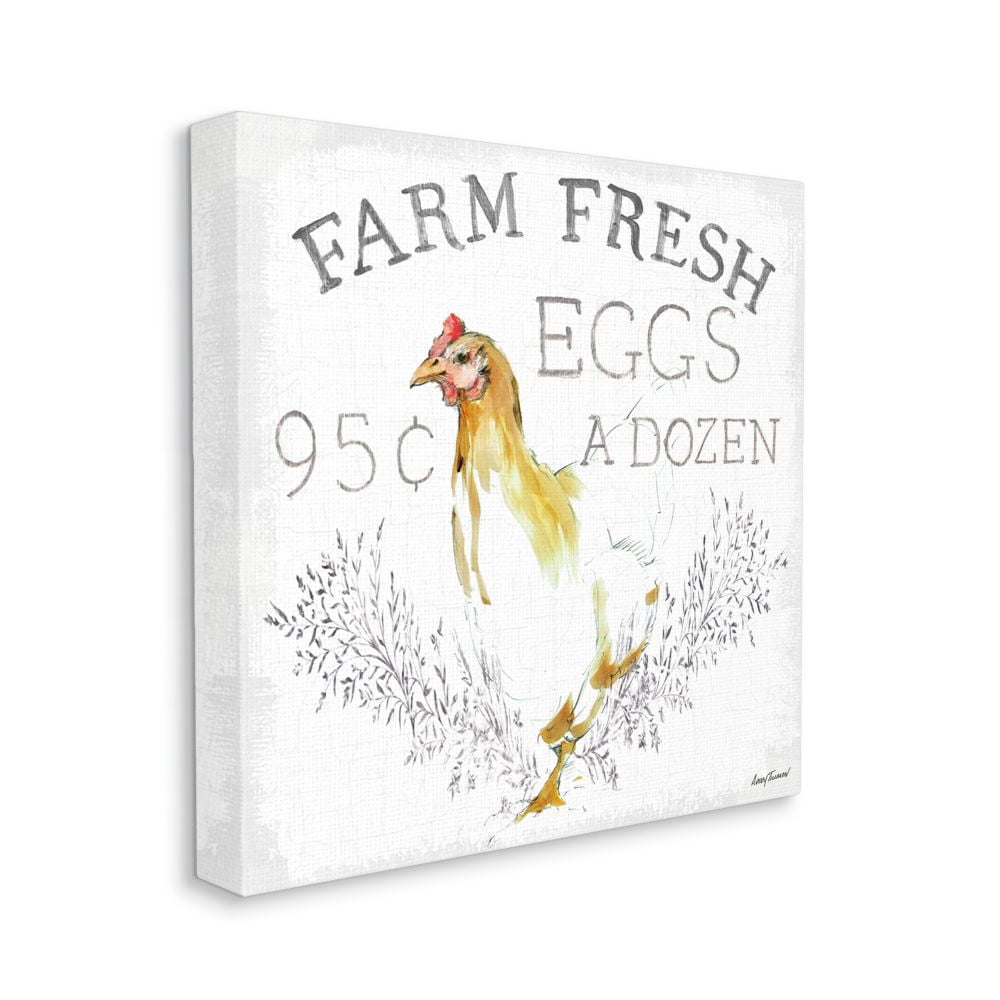 Chicken Farm Fresh Vintage Sign Watercolor Style Sign Landscape Gallery-Wrapped Canvas Print Wall Art, 17x17